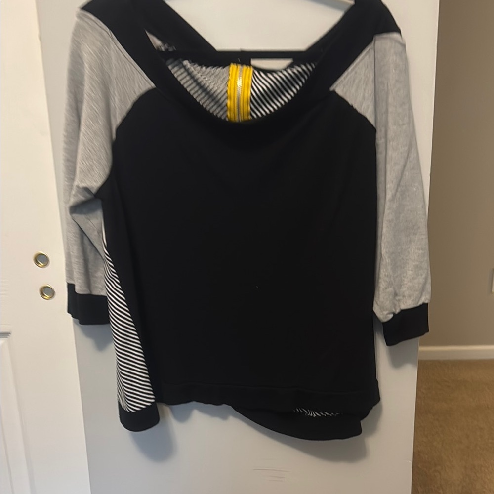 Black and Gray Colorblock Top with Striped Detail